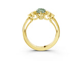 Yellow gold Fancy Green Marquise  Cut Diamond Engagement Ring with Bezel Set Round Side Stones and Prong Setting_52
