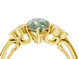 Yellow gold Fancy Green Marquise  Cut Diamond Engagement Ring with Bezel Set Round Side Stones and Prong Setting_53