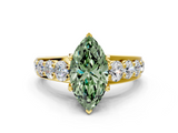 Yellow gold Fancy Green Marquise  Cut Diamond Engagement Ring with Pavé Band and Four-Prong Setting_3