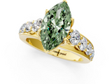 Yellow gold Fancy Green Marquise  Cut Diamond Engagement Ring with Pavé Band and Four-Prong Setting_4