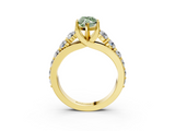 Yellow gold Fancy Green Marquise  Cut Diamond Engagement Ring with Pavé Band and Four-Prong Setting_6