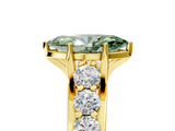 Yellow gold Fancy Green Marquise  Cut Diamond Engagement Ring with Pavé Band and Four-Prong Setting_8