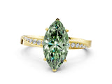 Yellow gold Fancy Green Marquise Cut Diamond Engagement Ring with Side Stone Accents and Four-Prong Setting_12