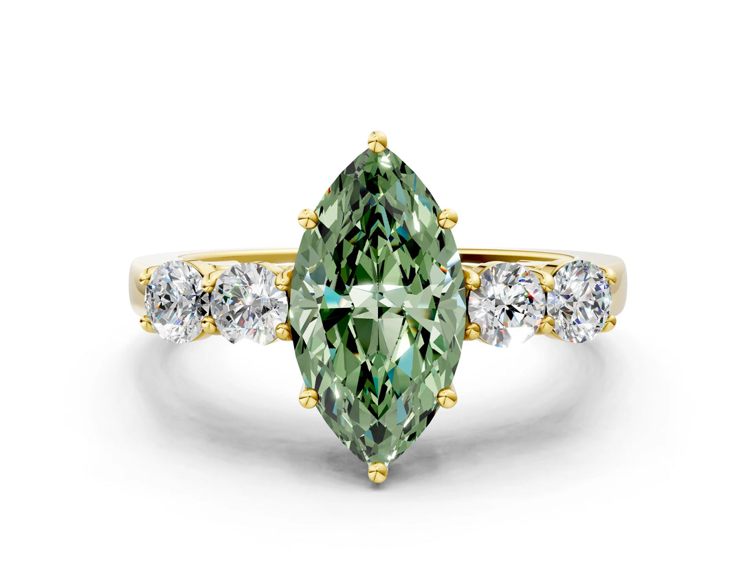 Yellow gold Fancy Green Marquise  Cut Diamond Five-Stone Prong Set White Gold Ring_31