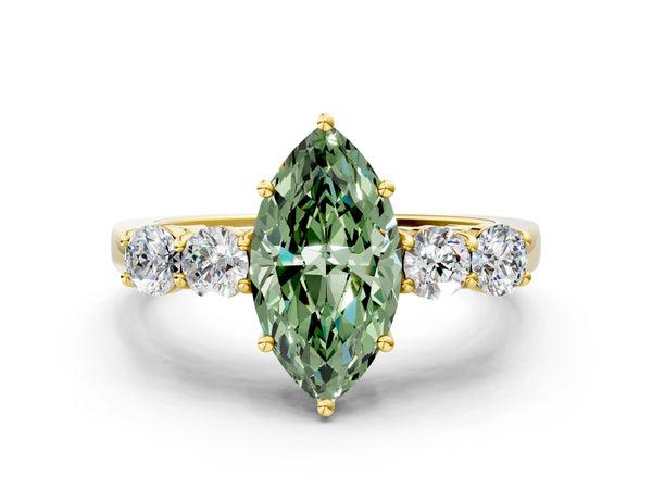 Yellow Gold Marquise Five Stone Engagement Ring Setting for Fancy Green Center with Close Set Side Stones