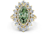 Yellow gold Fancy Green Marquise Cut Diamond Floral Double Halo Engagement Ring with Prong Setting_25