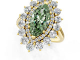 Yellow gold Fancy Green Marquise Cut Diamond Floral Double Halo Engagement Ring with Prong Setting_26