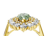 Yellow gold Fancy Green Marquise Cut Diamond Floral Double Halo Engagement Ring with Prong Setting_29