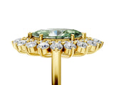 Yellow gold Fancy Green Marquise Cut Diamond Floral Double Halo Engagement Ring with Prong Setting_30