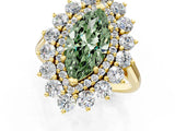 Yellow gold Fancy Green Marquise Cut Diamond Floral Double Halo Engagement Ring with Prong Setting_74