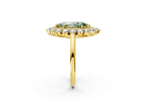 Yellow gold Fancy Green Marquise Cut Diamond Floral Double Halo Engagement Ring with Prong Setting_75