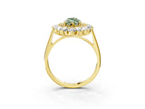 Yellow gold Fancy Green Marquise Cut Diamond Floral Double Halo Engagement Ring with Prong Setting_76