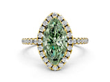 Yellow gold Fancy Green Marquise  Cut Diamond Floral Halo Engagement Ring with Pavé Band and Prong Setting_37