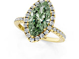 Yellow gold Fancy Green Marquise  Cut Diamond Floral Halo Engagement Ring with Pavé Band and Prong Setting_38