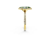 Yellow gold Fancy Green Marquise  Cut Diamond Floral Halo Engagement Ring with Pavé Band and Prong Setting_39