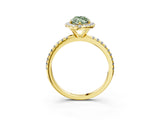 Yellow gold Fancy Green Marquise  Cut Diamond Floral Halo Engagement Ring with Pavé Band and Prong Setting_40
