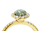 Yellow gold Fancy Green Marquise  Cut Diamond Floral Halo Engagement Ring with Pavé Band and Prong Setting_41