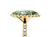 Yellow gold Fancy Green Marquise  Cut Diamond Floral Halo Engagement Ring with Pavé Band and Prong Setting_42