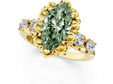 Yellow gold Fancy Green Marquise  Cut Diamond Floral Halo Engagement Ring with Shared Prong Setting 1