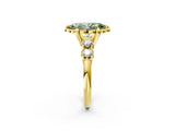 Yellow gold Fancy Green Marquise  Cut Diamond Floral Halo Engagement Ring with Shared Prong Setting 2
