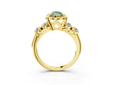 Yellow gold Fancy Green Marquise  Cut Diamond Floral Halo Engagement Ring with Shared Prong Setting 3