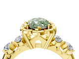 Yellow gold Fancy Green Marquise  Cut Diamond Floral Halo Engagement Ring with Shared Prong Setting 4