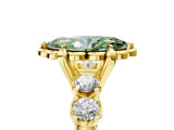 Yellow gold Fancy Green Marquise  Cut Diamond Floral Halo Engagement Ring with Shared Prong Setting 5