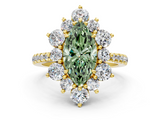 Yellow gold Fancy Green Marquise  Cut Diamond Floral Halo Pave Band with Prong Setting_36