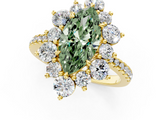 Yellow gold Fancy Green Marquise  Cut Diamond Floral Halo Pave Band with Prong Setting_37