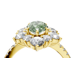 Yellow gold Fancy Green Marquise  Cut Diamond Floral Halo Pave Band with Prong Setting_40
