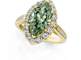 Yellow gold Fancy Green Marquise Cut Diamond Floral Halo Ring with Pavé Band and Prong Setting_4