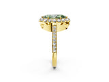 Yellow gold Fancy Green Marquise Cut Diamond Floral Halo Ring with Pavé Band and Prong Setting_5