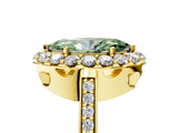 Yellow gold Fancy Green Marquise Cut Diamond Floral Halo Ring with Pavé Band and Prong Setting_8
