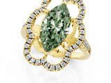 Yellow gold Fancy Green Marquise Cut Diamond Floral Halo Split Shank Prong Setting Ring_25