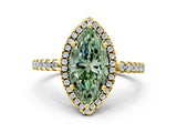 Yellow gold Fancy Green Marquise Cut Diamond Halo Engagement Ring with Pavé Band and Prong Setting_27