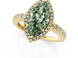 Yellow gold Fancy Green Marquise Cut Diamond Halo Engagement Ring with Pavé Band and Prong Setting_28