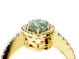 Yellow gold Fancy Green Marquise Cut Diamond Halo Engagement Ring with Pavé Band and Prong Setting_31