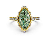 Yellow gold Fancy Green Marquise Cut Diamond Halo Pave Band with Four-Prong Setting_3
