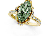 Yellow gold Fancy Green Marquise Cut Diamond Halo Pave Band with Four-Prong Setting_4