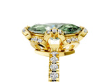 Yellow gold Fancy Green Marquise Cut Diamond Halo Pave Band with Four-Prong Setting_8