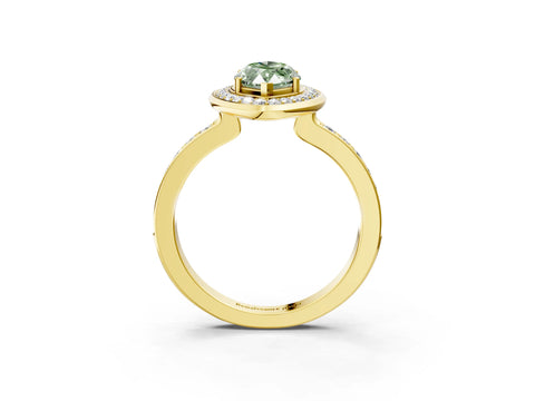 Yellow gold Fancy Green Marquise Cut Diamond Halo Ring with Bezel Frame and Pavé Band_3