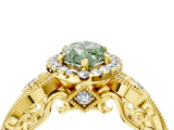 Yellow gold Fancy Green Marquise Cut Diamond Halo Ring with Milgrain Pavé Band and Four-Prong Setting_58