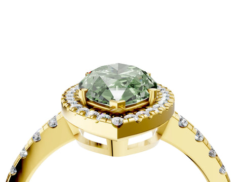 Yellow gold Fancy Green Marquise Cut Diamond Halo Ring with Pavé Band and Four-Prong Setting_4