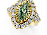Yellow gold Fancy Green Marquise Cut Diamond Halo Ring with Pavé Band and Four-Prong Setting_59