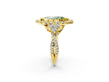 Yellow gold Fancy Green Marquise Cut Diamond Halo Ring with Pavé Band and Four-Prong Setting_60