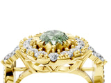Yellow gold Fancy Green Marquise Cut Diamond Halo Ring with Pavé Band and Four-Prong Setting_62
