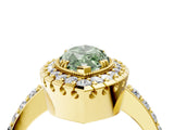 Yellow gold Fancy Green Marquise Cut Diamond Halo Ring with Pavé Band and Prong Setting_4