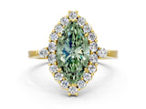 Yellow gold Fancy Green Marquise Cut Diamond Halo Ring with Pear Side Stones and Prong Setting_50