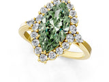 Yellow gold Fancy Green Marquise Cut Diamond Halo Ring with Pear Side Stones and Prong Setting_51