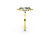Yellow gold Fancy Green Marquise Cut Diamond Halo Ring with Pear Side Stones and Prong Setting_52
